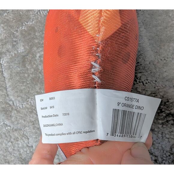 Kellytoy 9" Orange Dino Plush 2018 silky small stuffed animal t-rex dinosaur - Picture 5 of 5